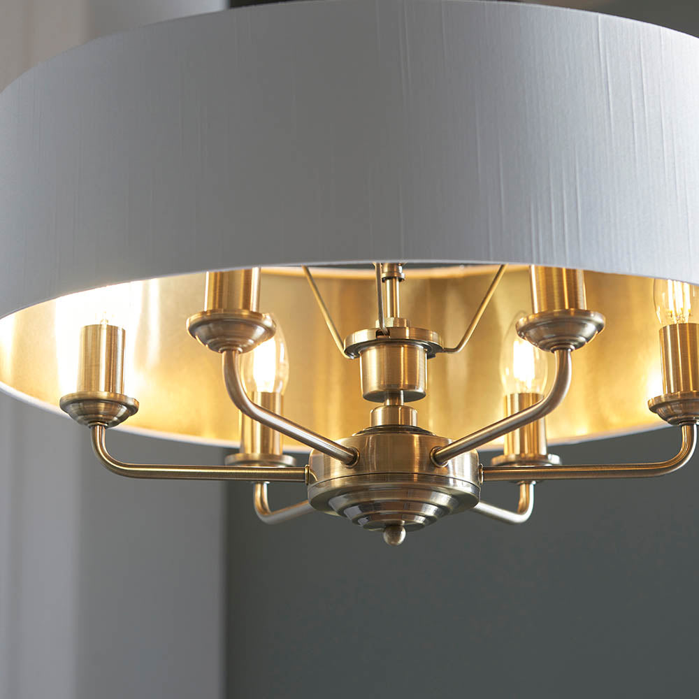 Endon Highclere 6 Light Pendant - Antique Brass & Vintage White