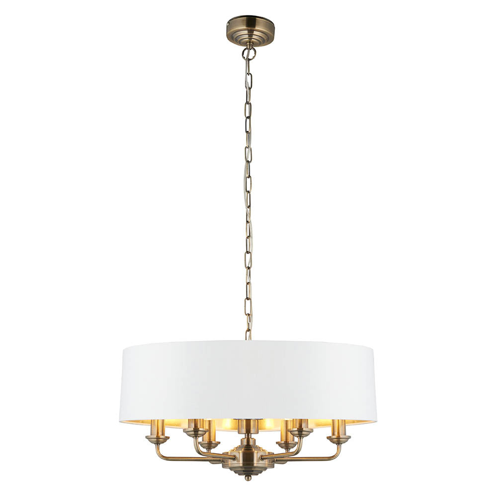 Endon Highclere 6 Light Pendant - Antique Brass & Vintage White