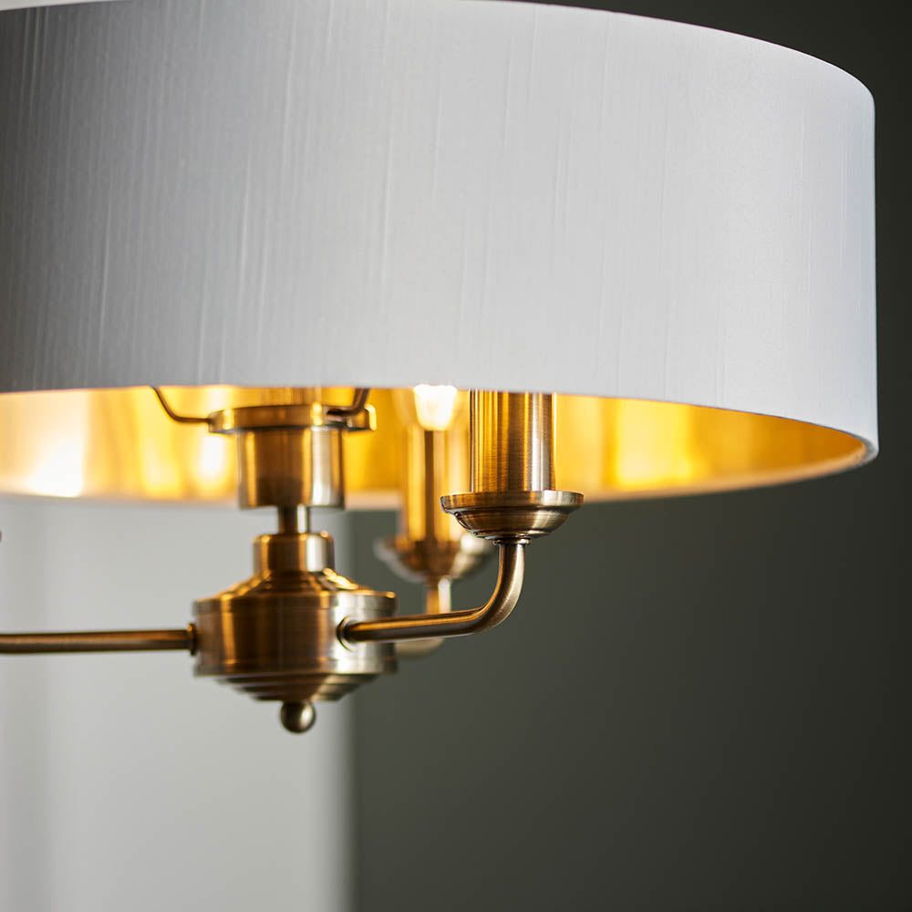 Endon Highclere 3 Light Pendant - Antique Brass & Vintage White
