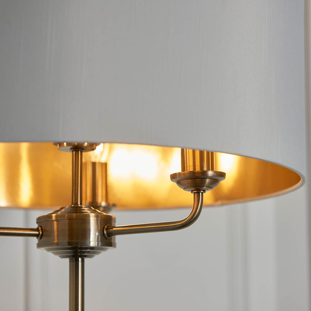 Endon Highclere 3 Light Floor Lamp - Antique Brass & Vintage White
