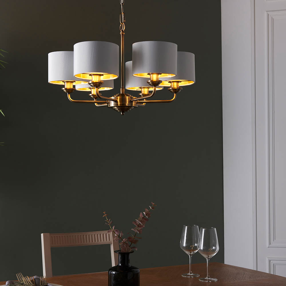 Endon Highclere 6 Light Arm Pendant - Antique Brass & Vintage White