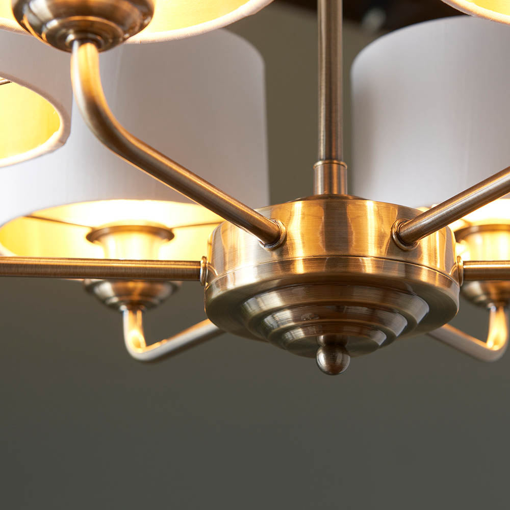 Endon Highclere 6 Light Arm Pendant - Antique Brass & Vintage White