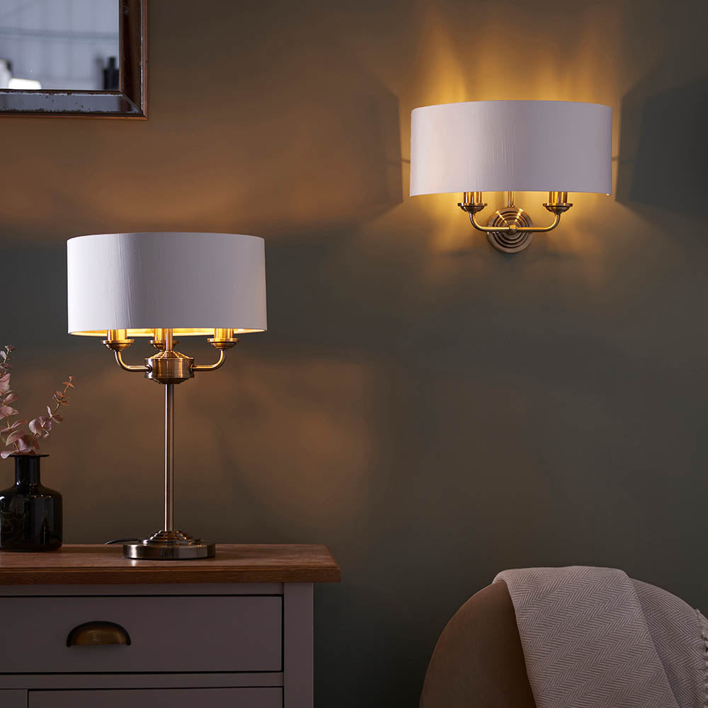 Endon Highclere 2 Light Wall Light - Antique Brass & Vintage White