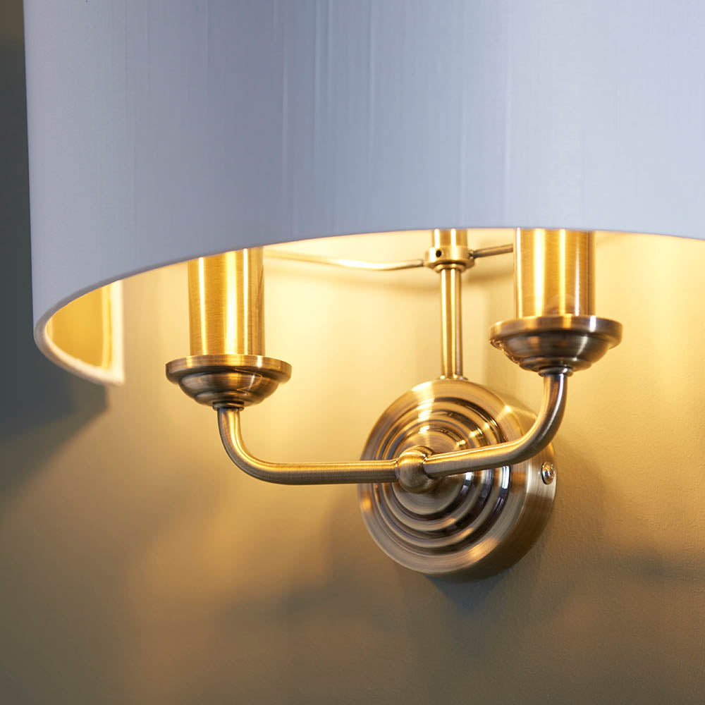 Endon Highclere 2 Light Wall Light - Antique Brass & Vintage White