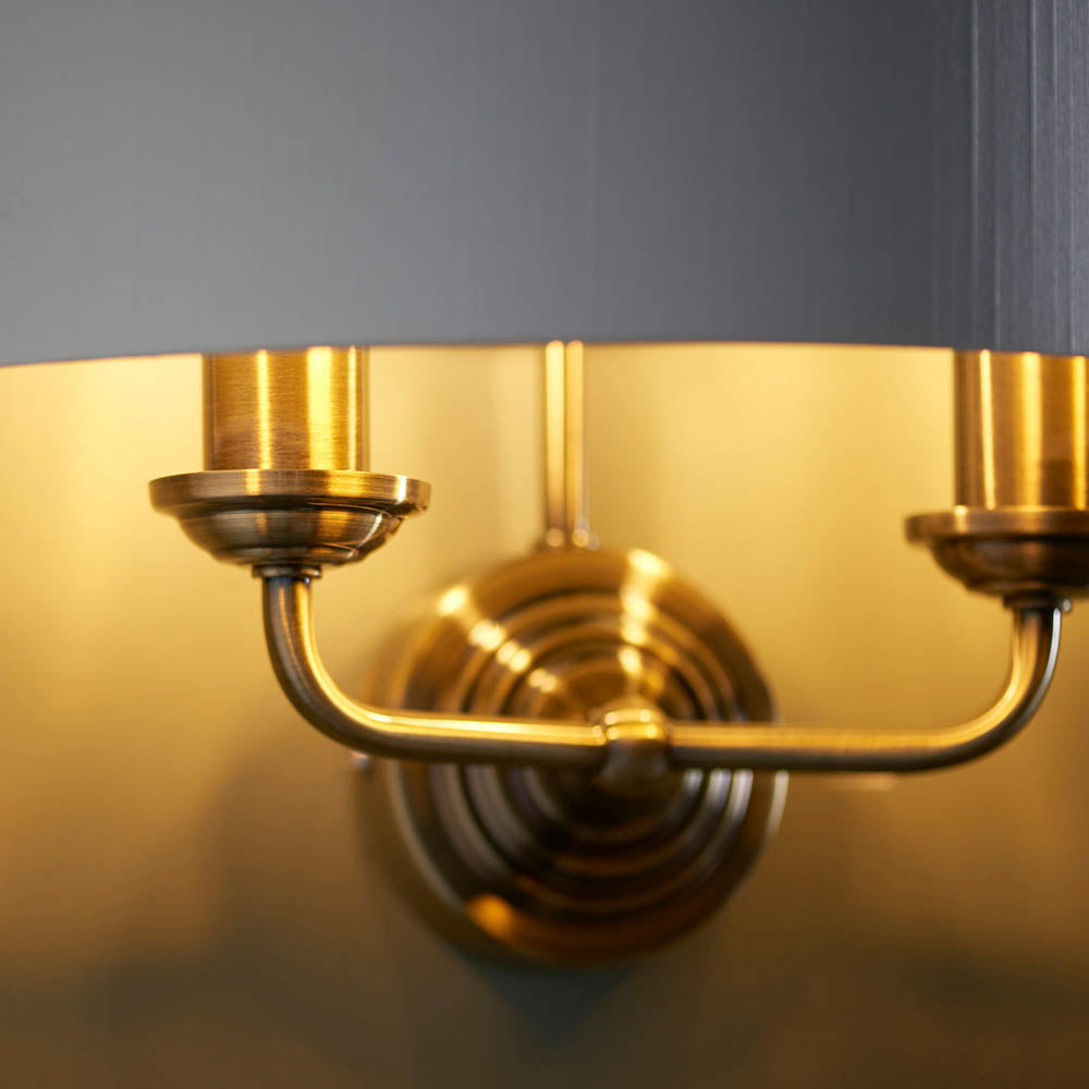 Endon Highclere 2 Light Wall Light - Antique Brass & Vintage White