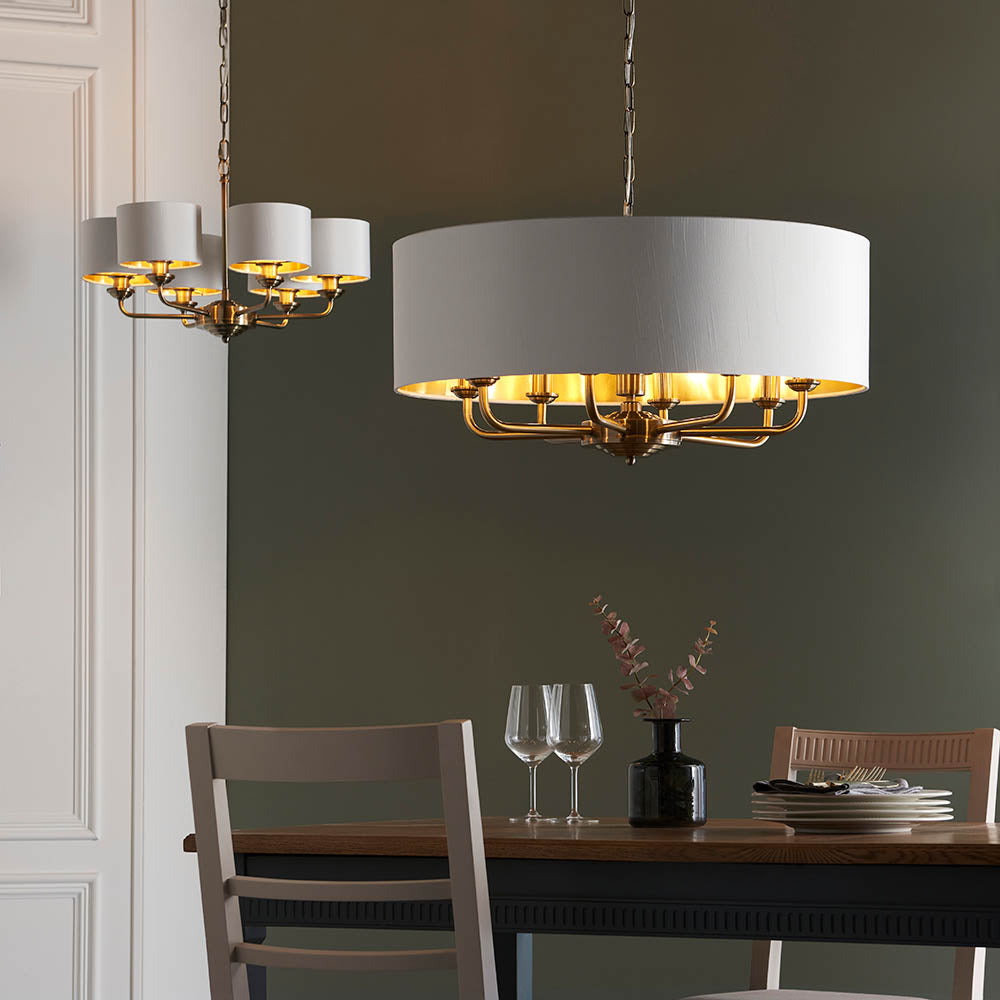 Endon Highclere 8 Light Pendant - Antique Brass & Vintage White