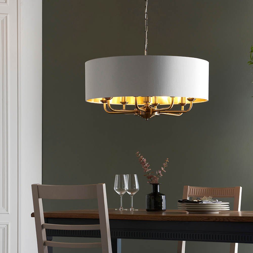 Endon Highclere 8 Light Pendant - Antique Brass & Vintage White