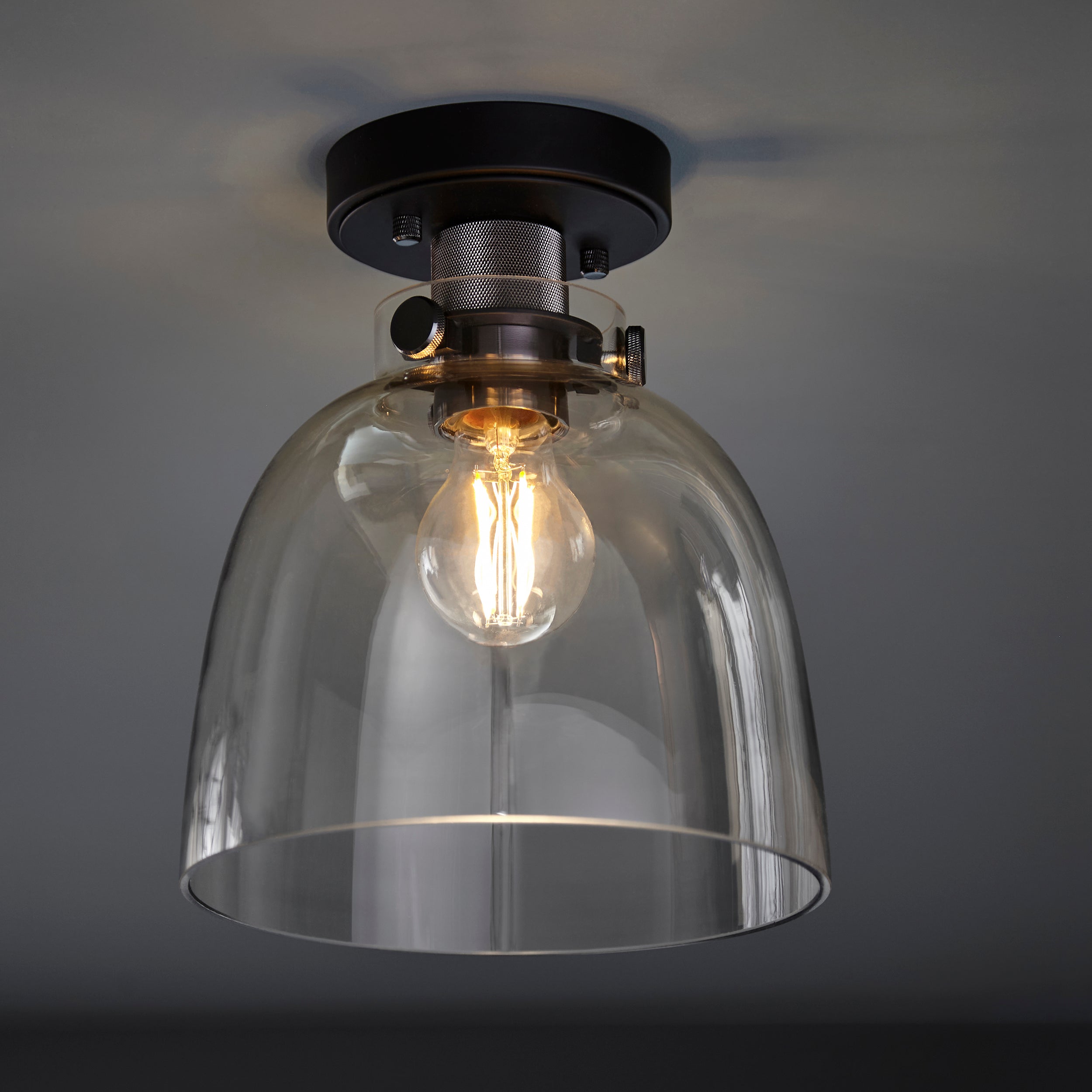 Endon Cupola Flush Ceiling Light - Black Chrome & Tinted Glass