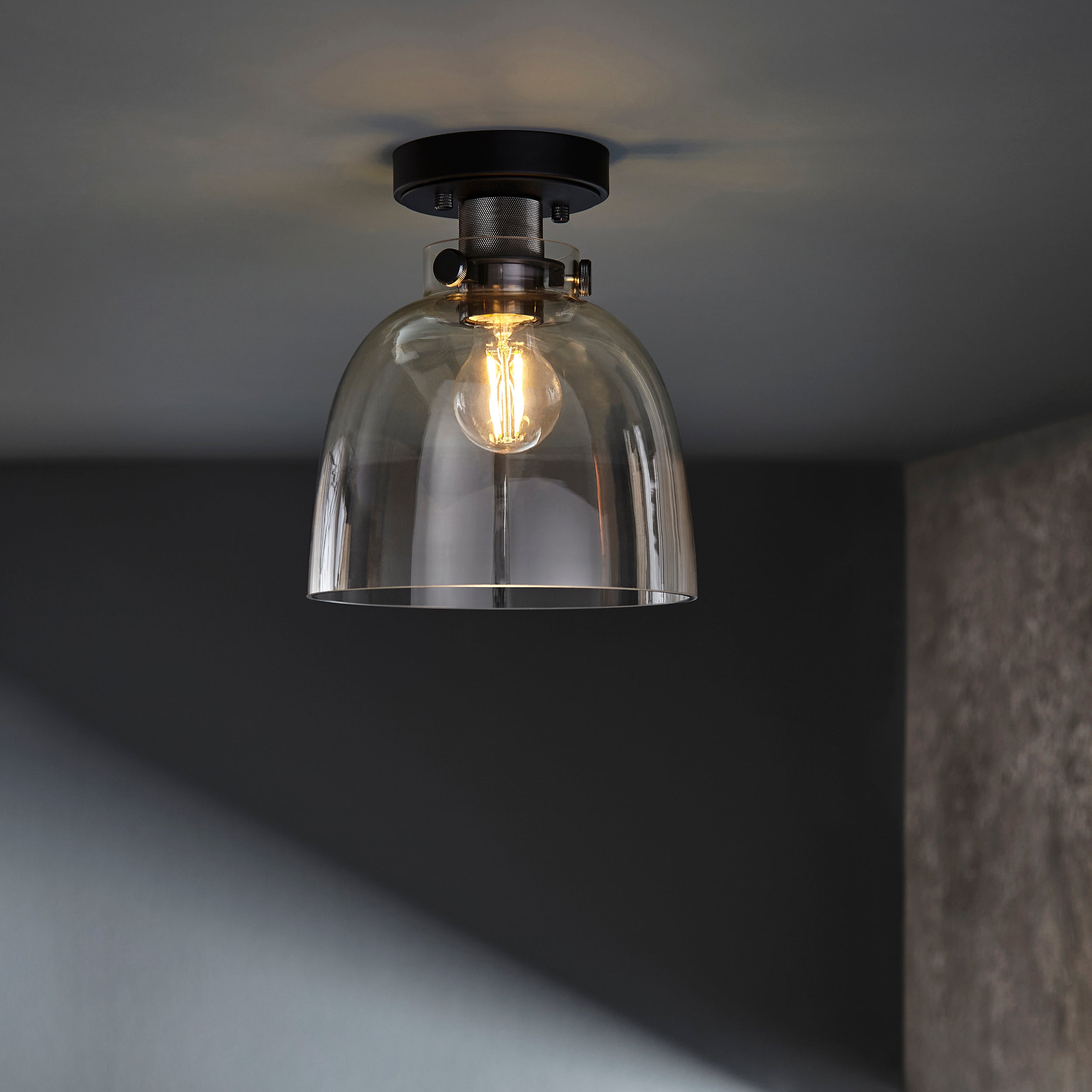 Endon Cupola Flush Ceiling Light - Black Chrome & Tinted Glass