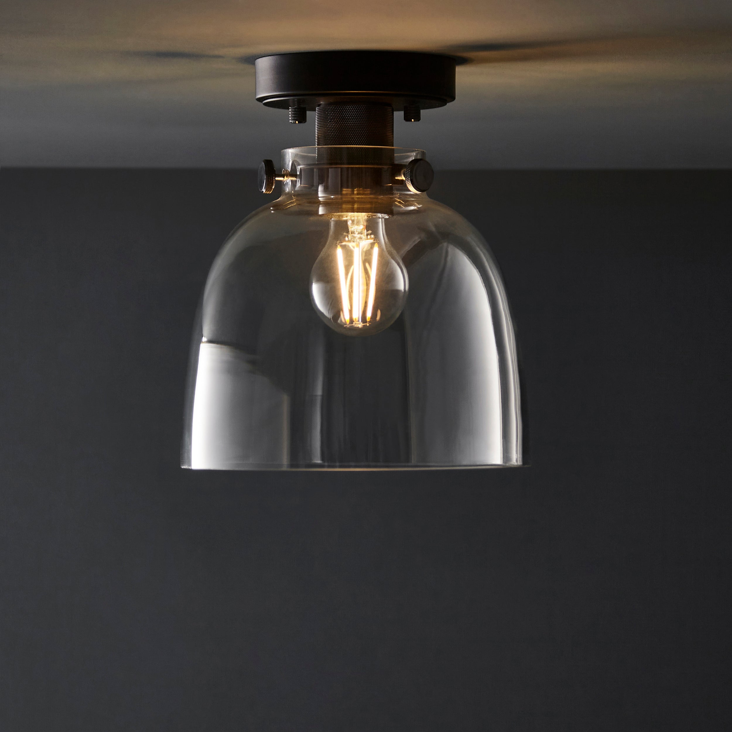 Endon Cupola Flush Ceiling Light - Black Chrome & Tinted Glass
