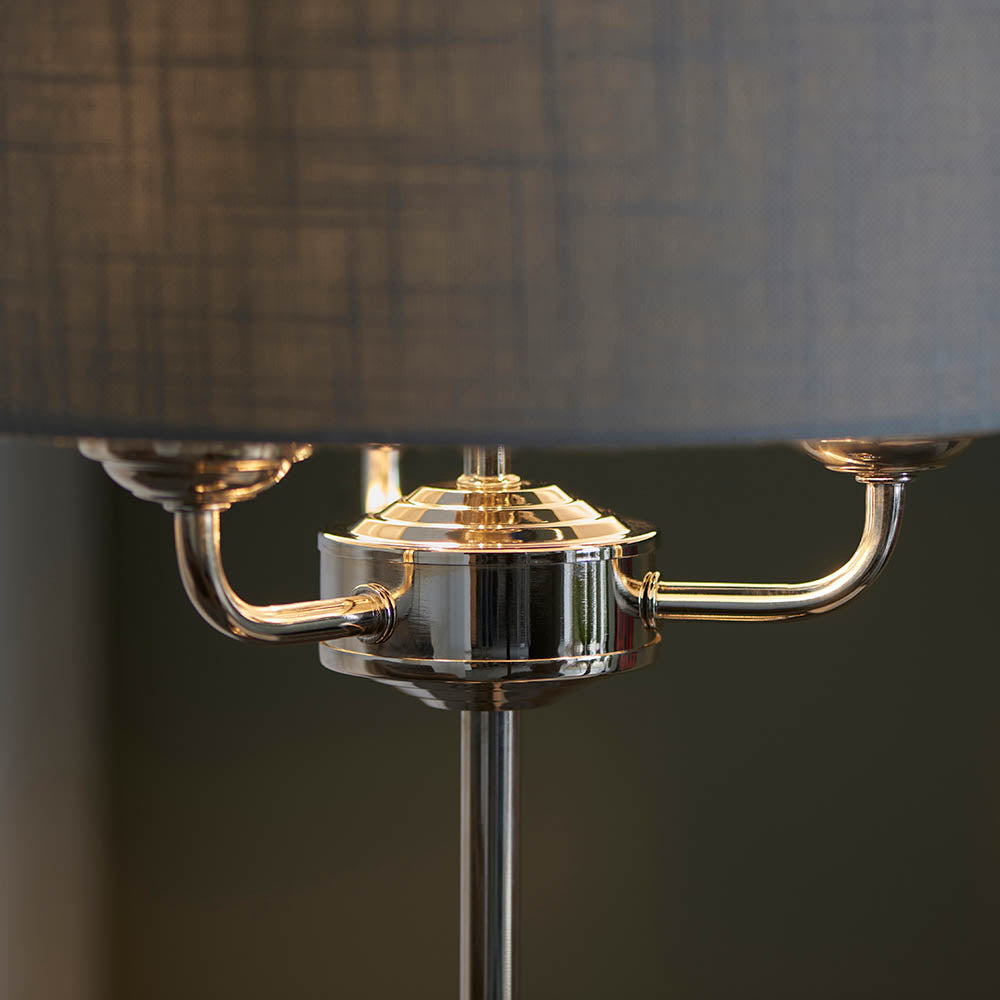 Endon Highclere 3 Light Table Lamp - Bright Nickel & Charcoal Linen