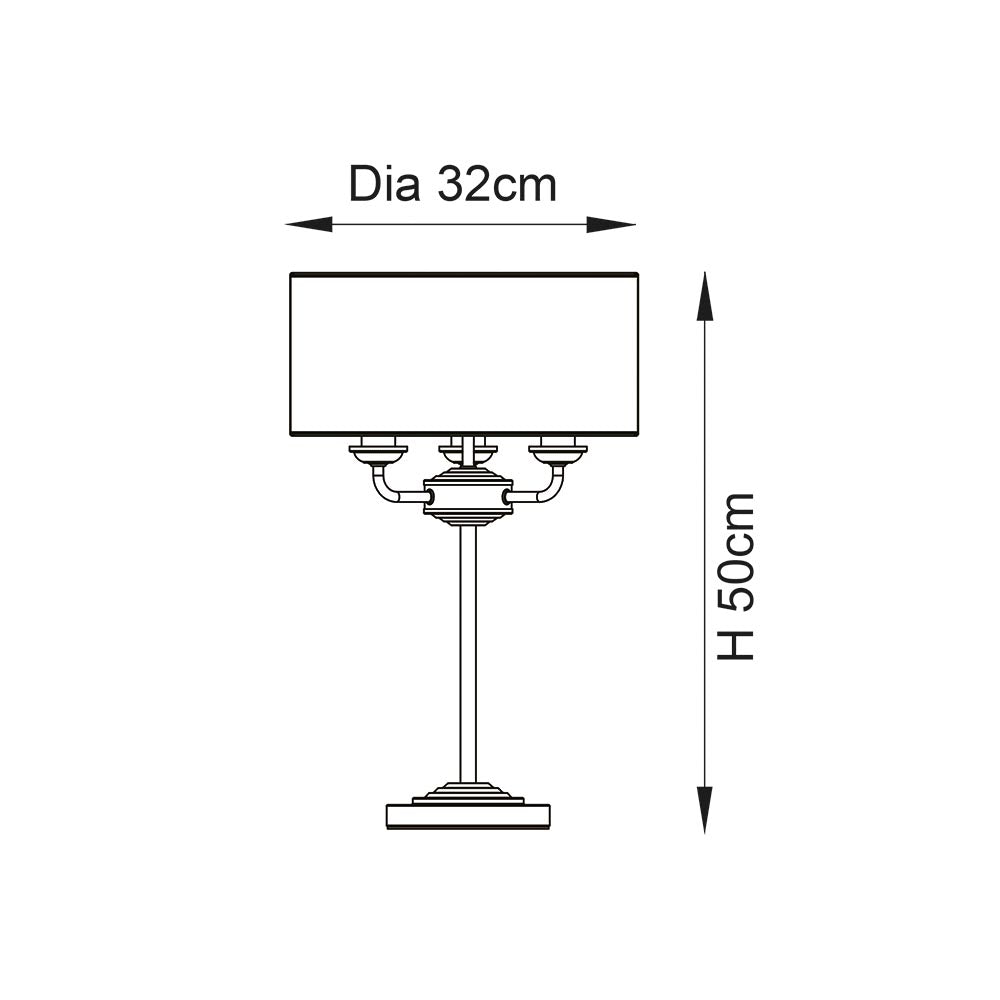 Endon Highclere 3 Light Table Lamp - Bright Nickel & Charcoal Linen