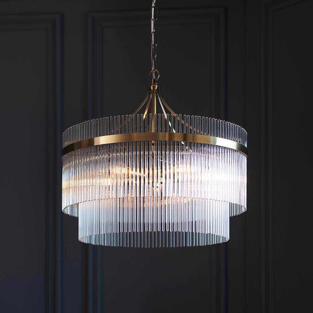 Endon Marietta 5 Light Pendant - Antique Brass Plate & Clear Glass