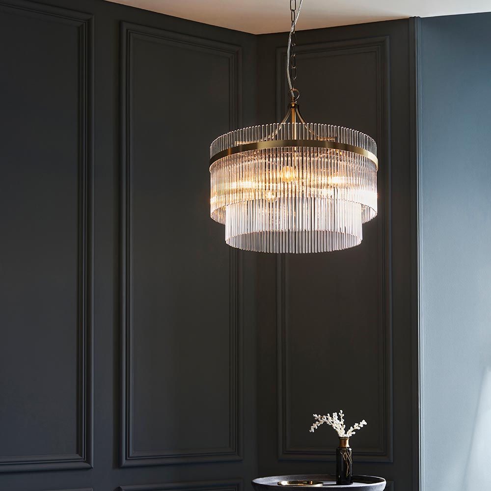 Endon Marietta 5 Light Pendant - Antique Brass Plate & Clear Glass