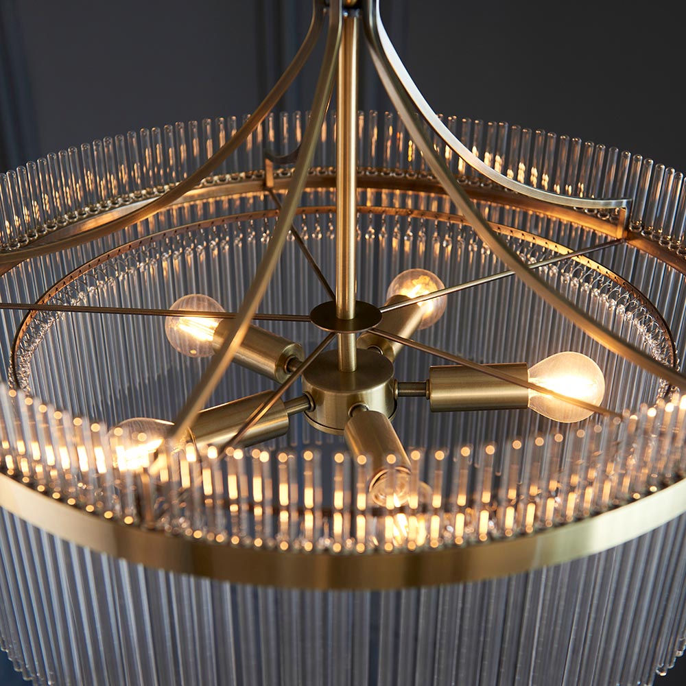 Endon Marietta 5 Light Pendant - Antique Brass Plate & Clear Glass