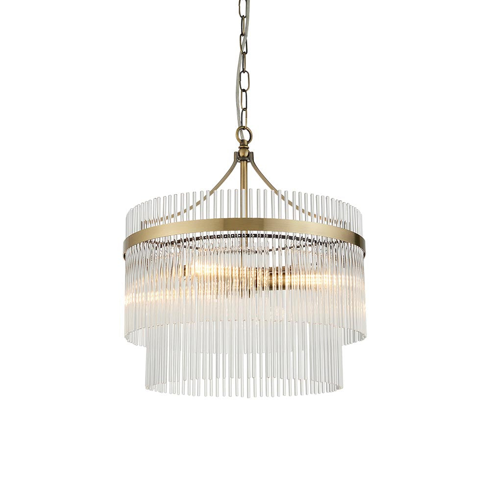 Endon Marietta 3 Light Pendant - Antique Brass Plate & Clear Glass