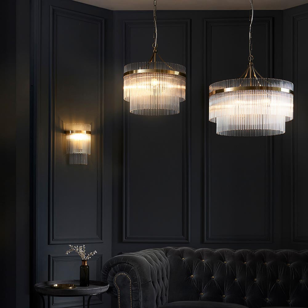 Endon Marietta 3 Light Pendant - Antique Brass Plate & Clear Glass