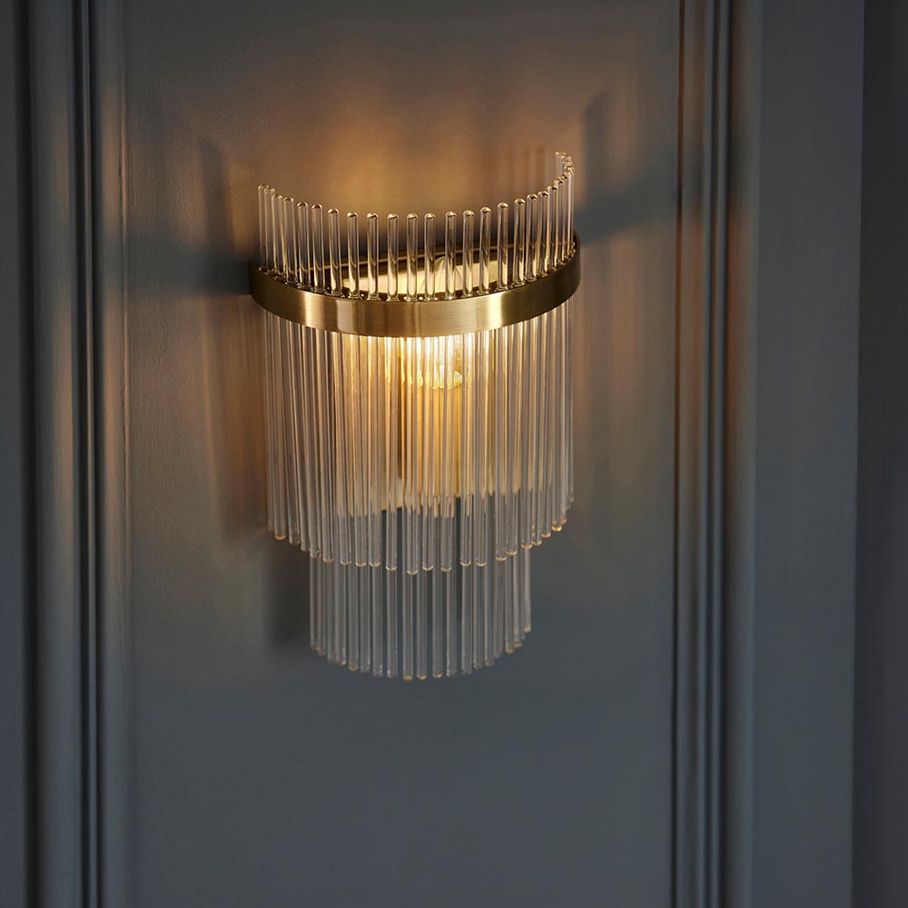 Endon Marietta Single Wall Light - Antique Brass Plate & Clear Glass