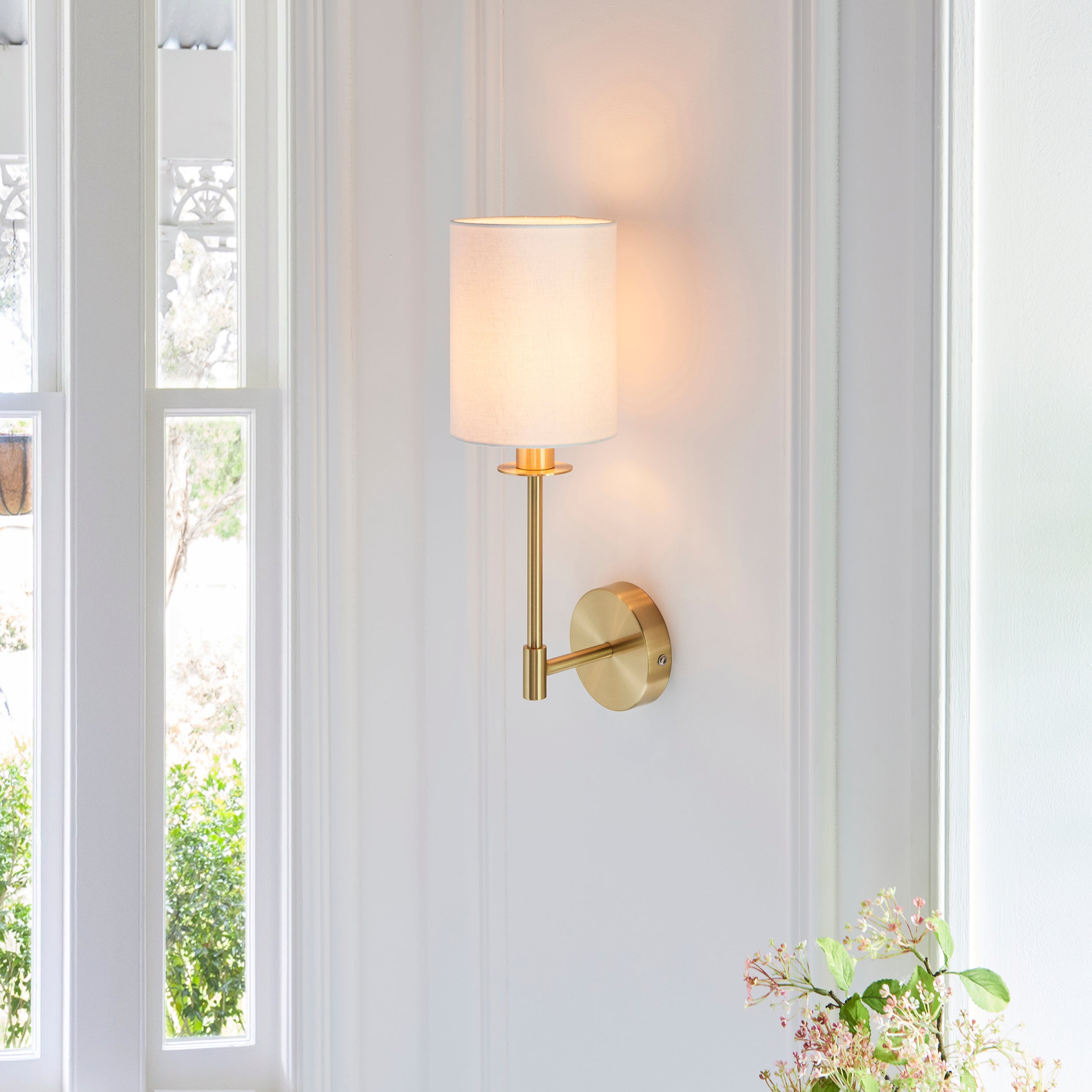 Endon Sancerre Wall Light - Satin Brass & Cylinder Shade