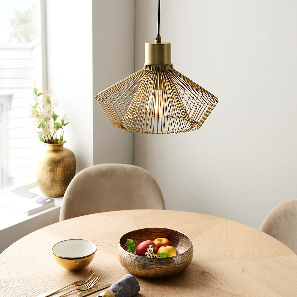 Endon Kimberley Single Caged Pendant - Gold Painted