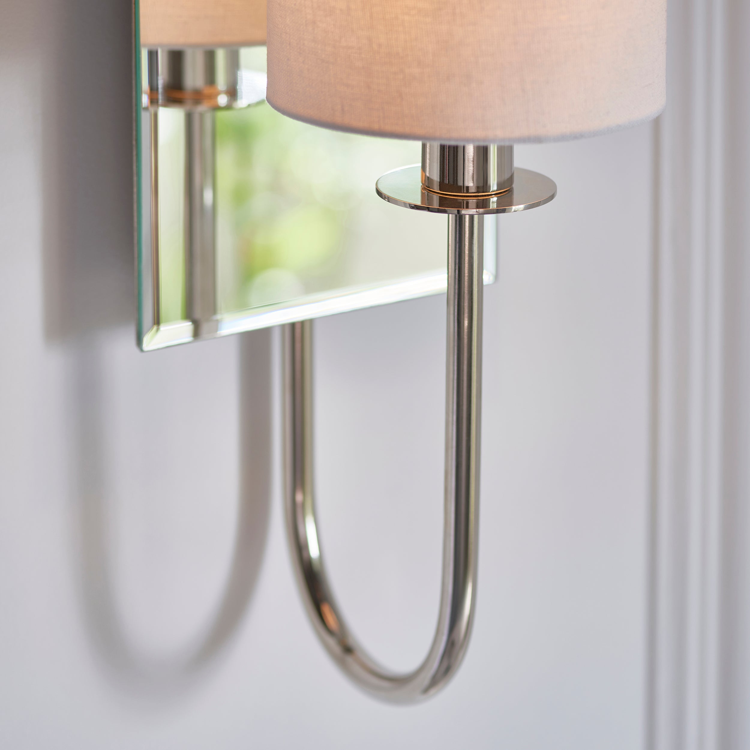 Endon Magnum Mirrored Wall Light - Bright Nickel & Vintage White Shade