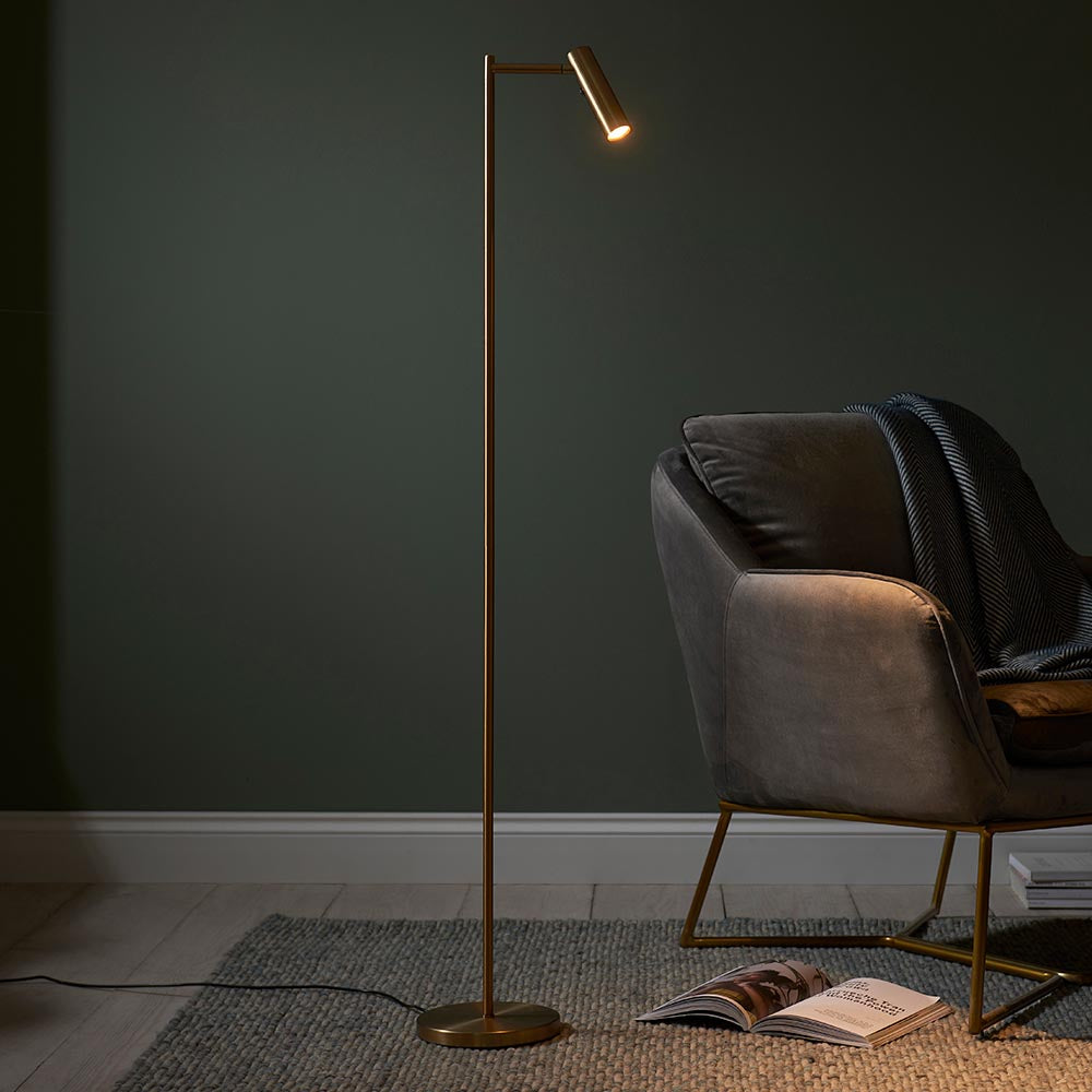 Endon Dedicated Reader Single Floor Light - Warm Brass Plate