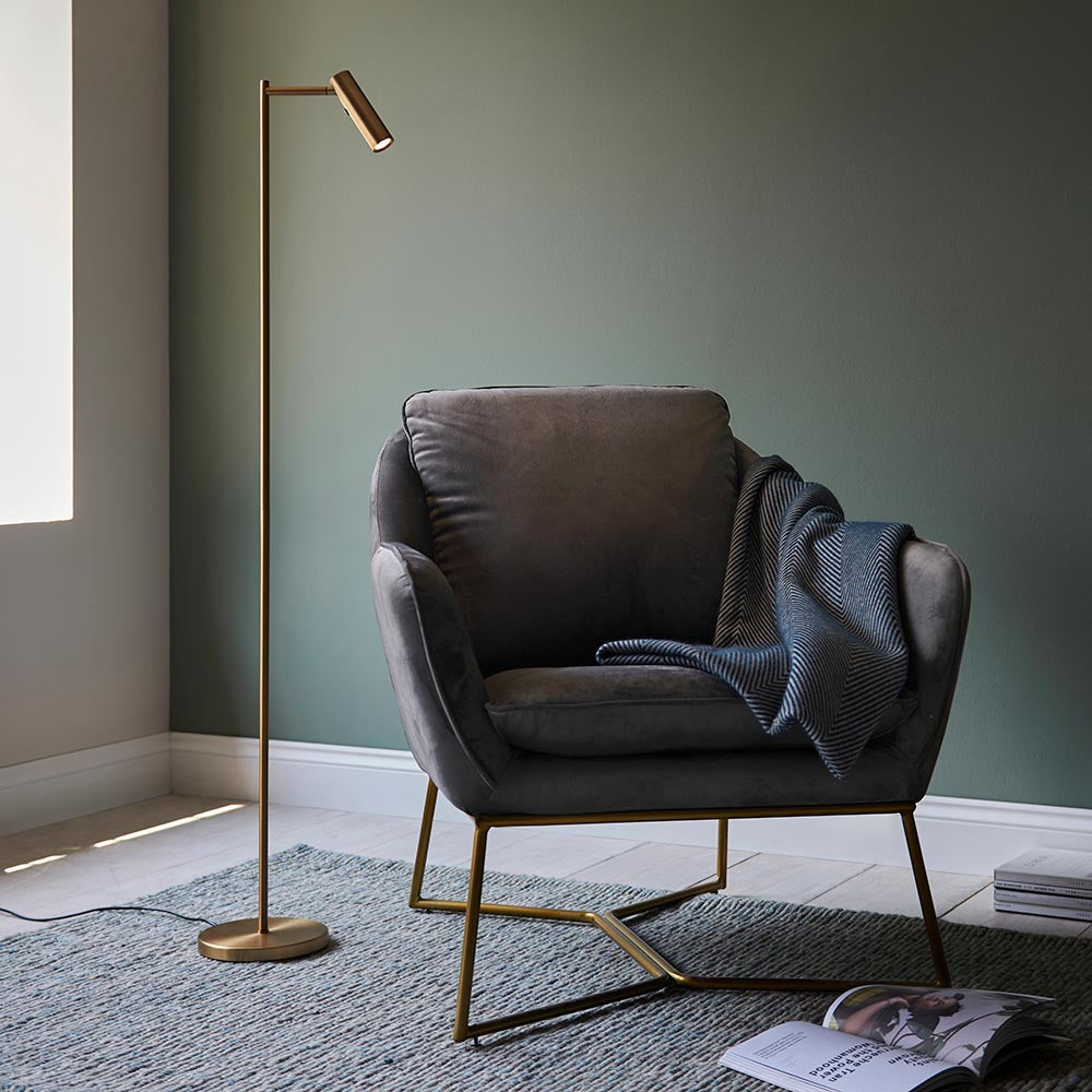Endon Dedicated Reader Single Floor Light - Warm Brass Plate