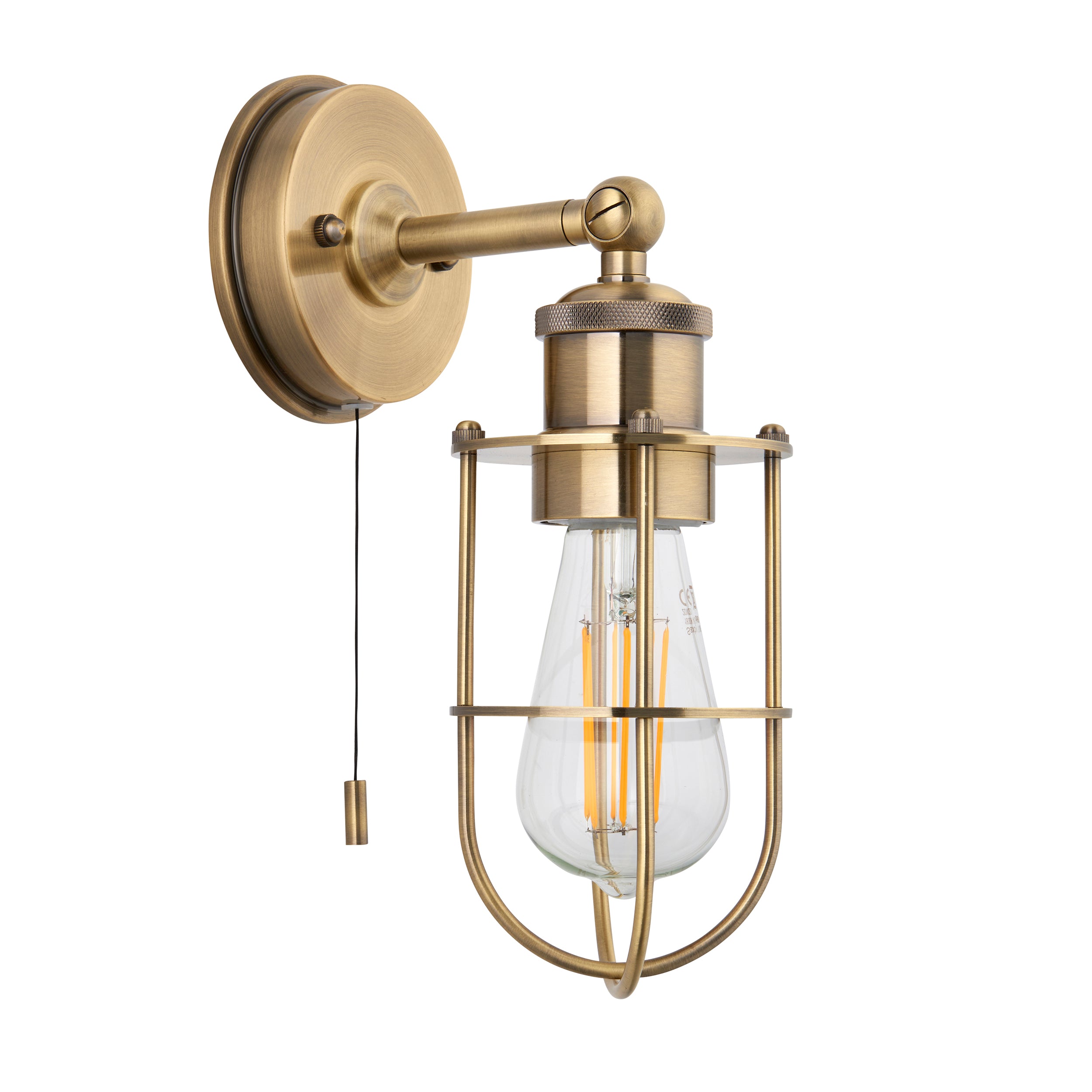 Endon Industrial Caged Single Wall Light - Antique Brass
