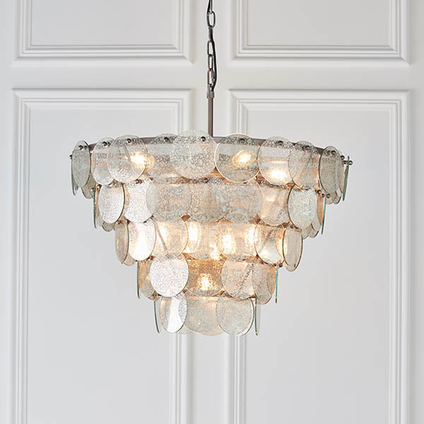 Utopia Scale 9 Light Pendant Chandelier - Antique Silver - 62cm Diameter