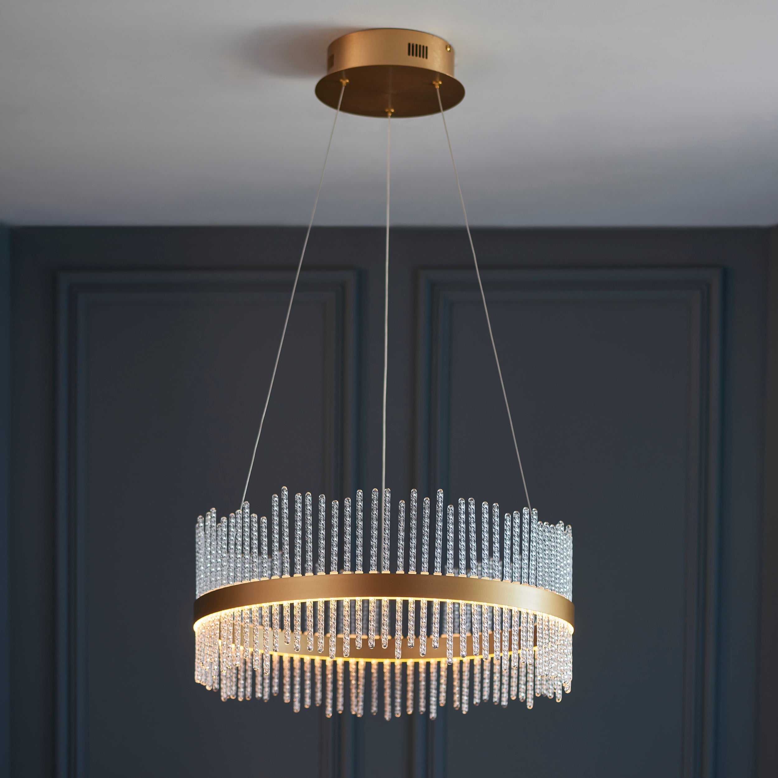 Utopia Twist Medium Pendant - Brushed Gold Plate & Clear Glass - 51cm Diameter