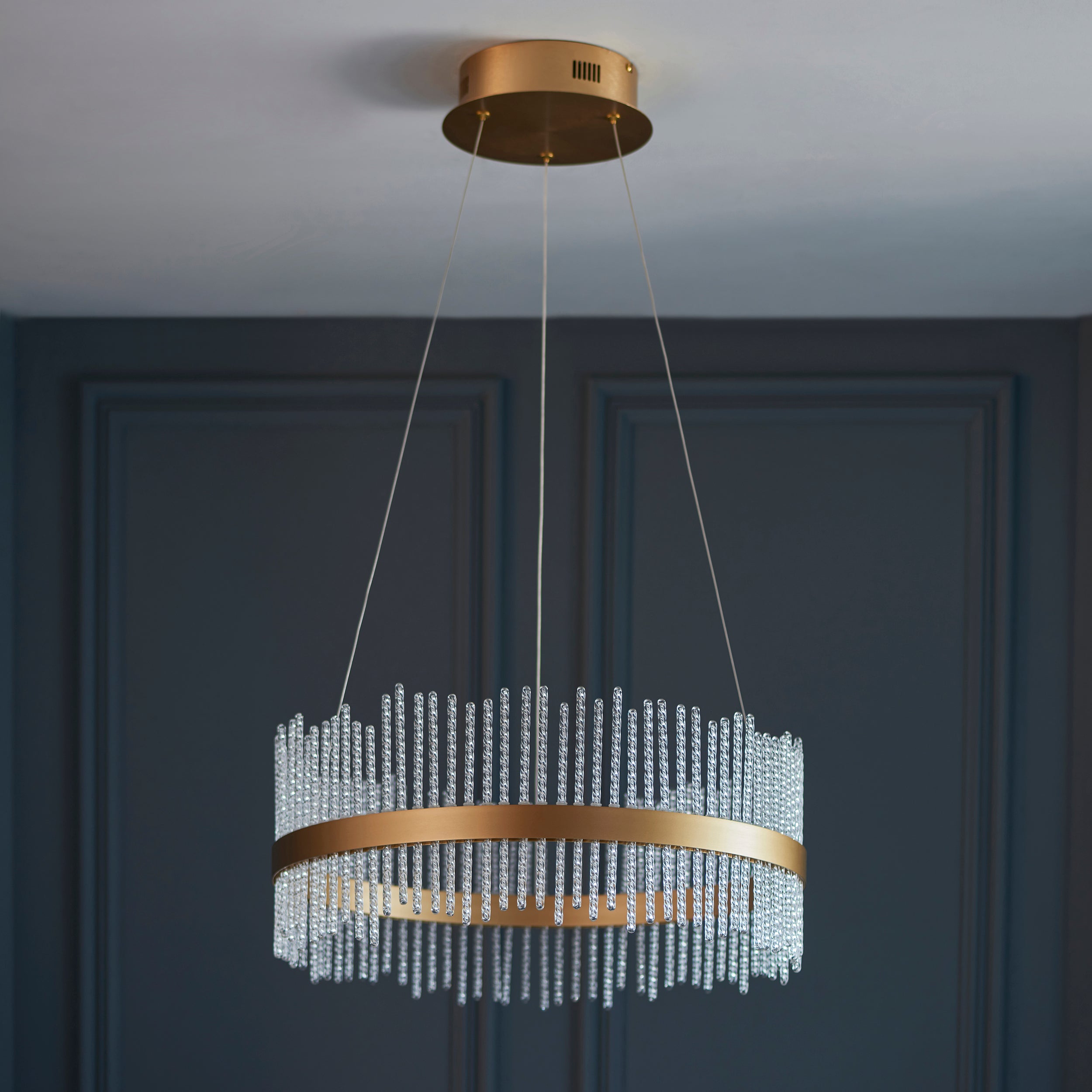 Utopia Twist Medium Pendant - Brushed Gold Plate & Clear Glass - 51cm Diameter