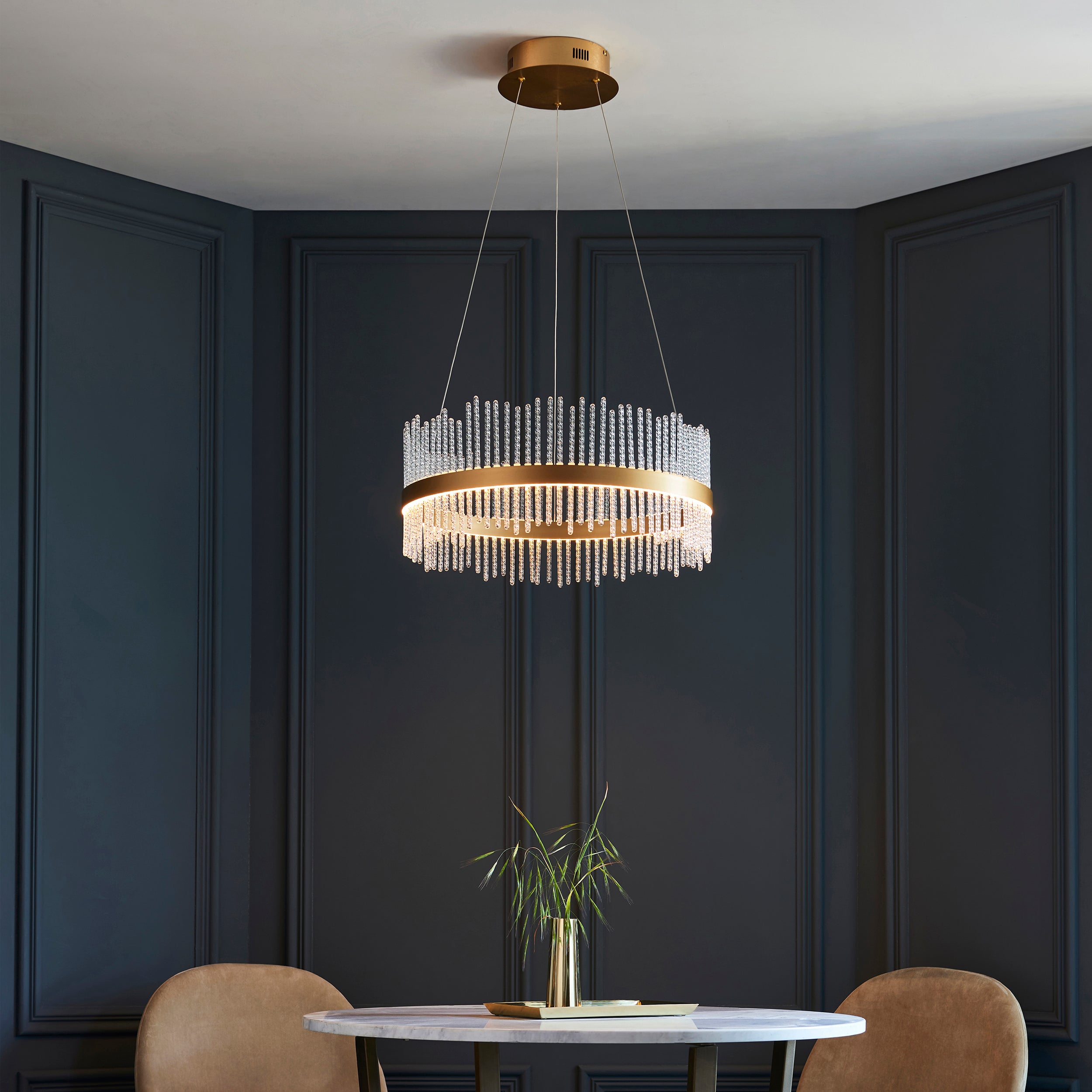 Utopia Twist Medium Pendant - Brushed Gold Plate & Clear Glass - 51cm Diameter