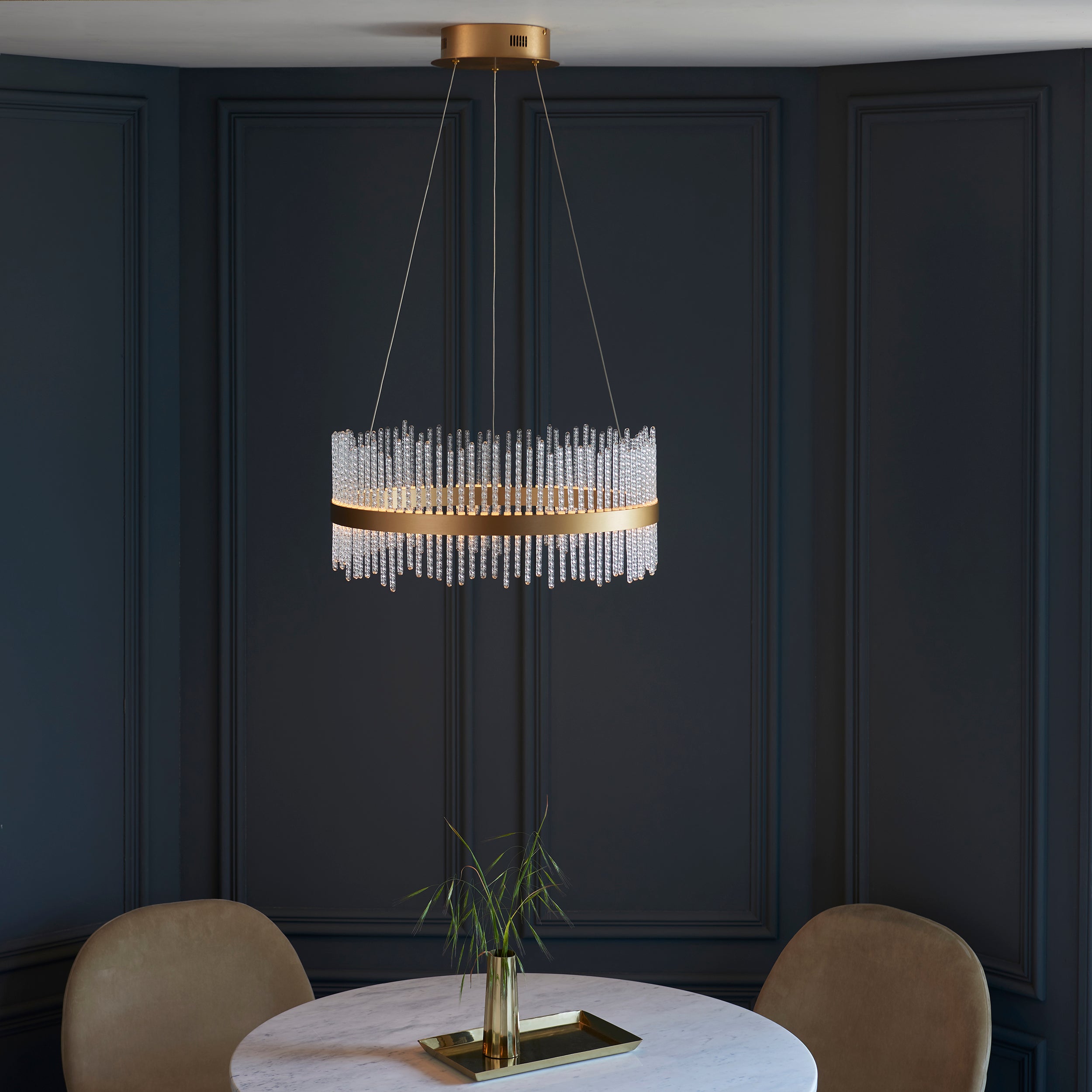 Utopia Twist Medium Pendant - Brushed Gold Plate & Clear Glass - 51cm Diameter