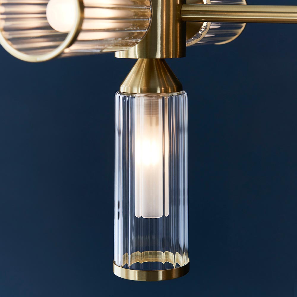 Utopia Matrix 13 Light Linear Pendant - Satin Brass Plate with Clear & Frosted Glass
