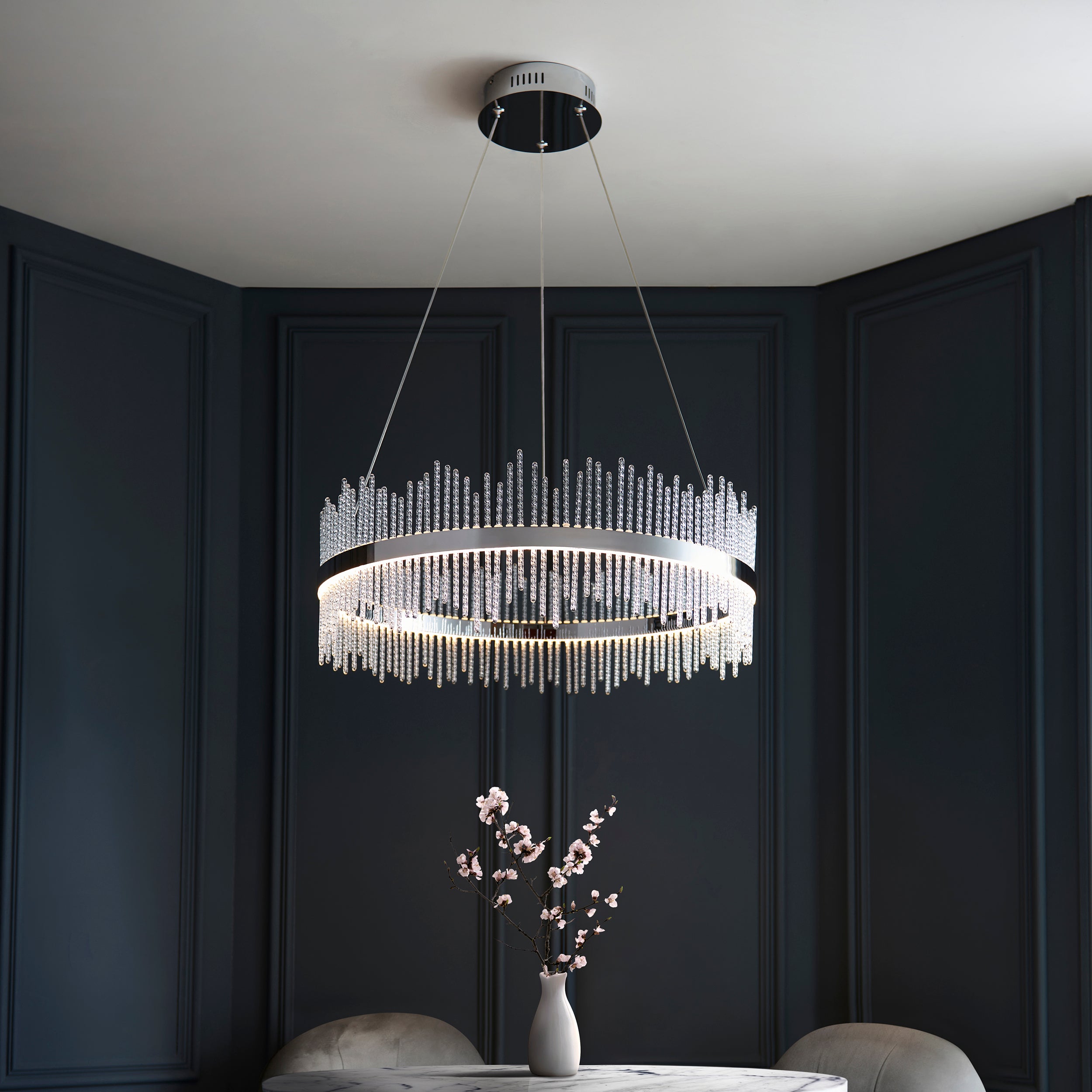 Utopia Twist Large Pendant - Chrome Plate & Clear Glass - 70cm Diameter
