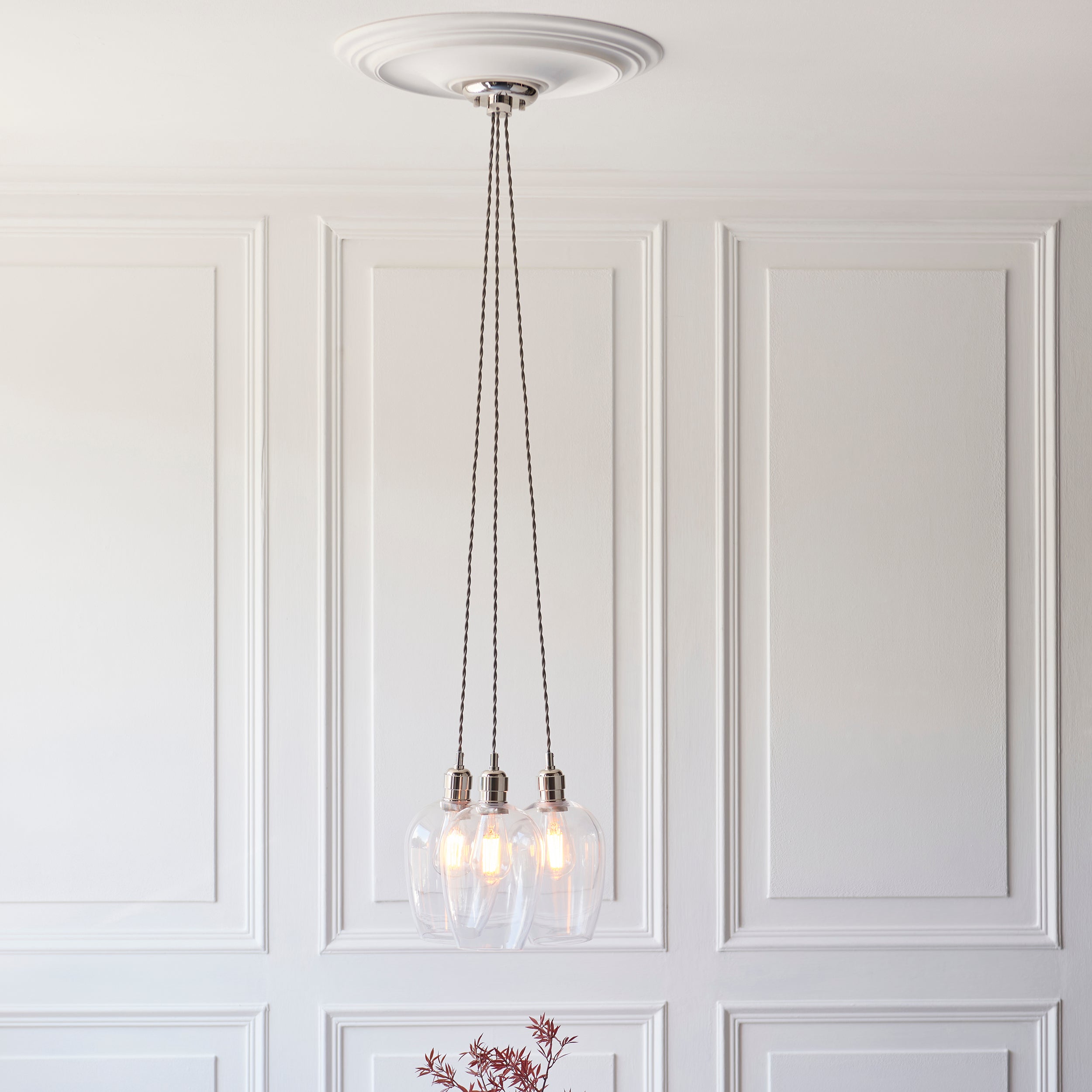 Utopia Finesse 3  Light Cluster Ceiling Pendant - Bright Nickel & Clear Glass