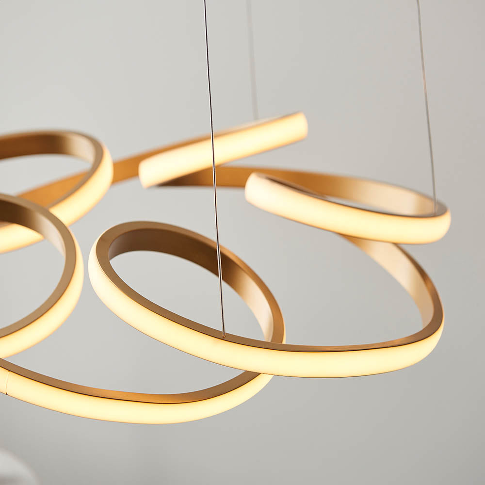 Utopia Whirl Multi Spiral LED Ceiling Pendant - Satin Gold