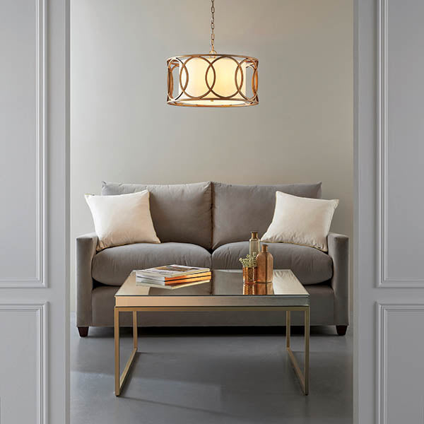 Utopia Ring 4 Light Pendant - Brushed Gold And White Inner Shade - 55cm Diameter