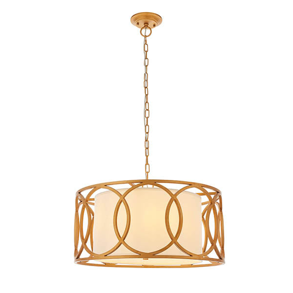 Utopia Ring 4 Light Pendant - Brushed Gold And White Inner Shade - 55cm Diameter