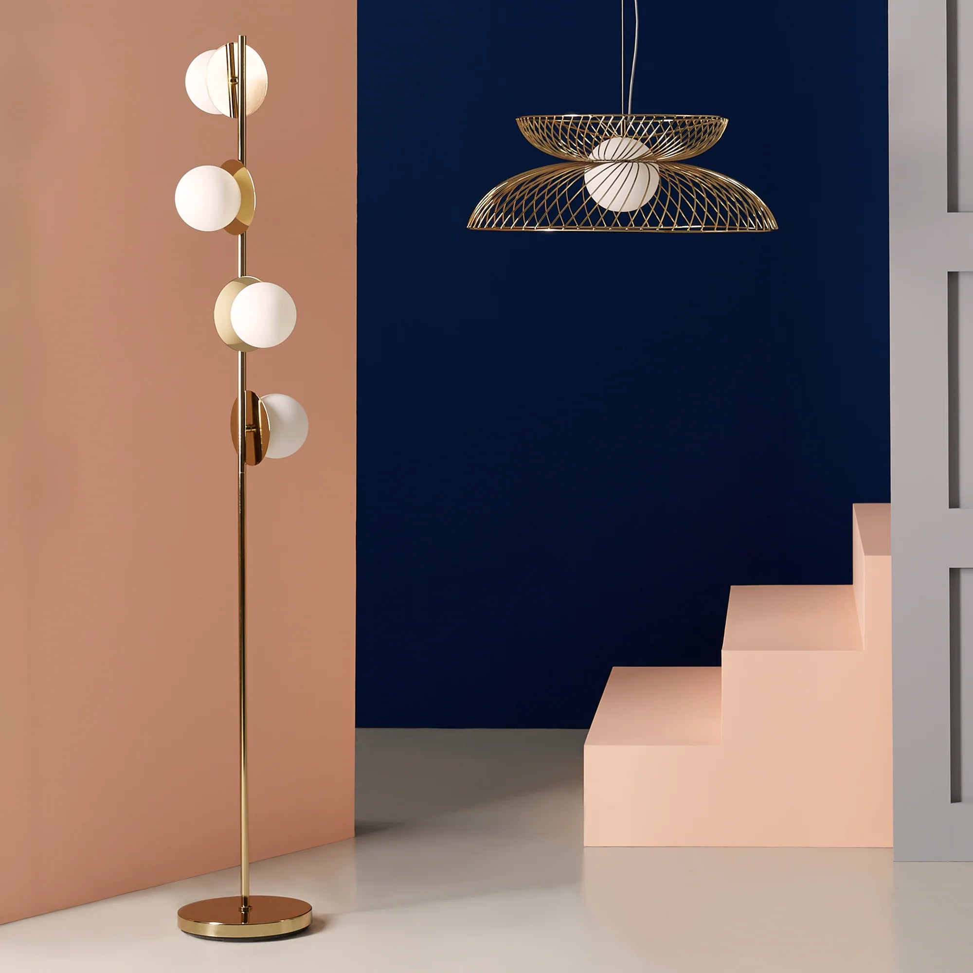 houseof. Opal Disk Floor Lamp - Brass
