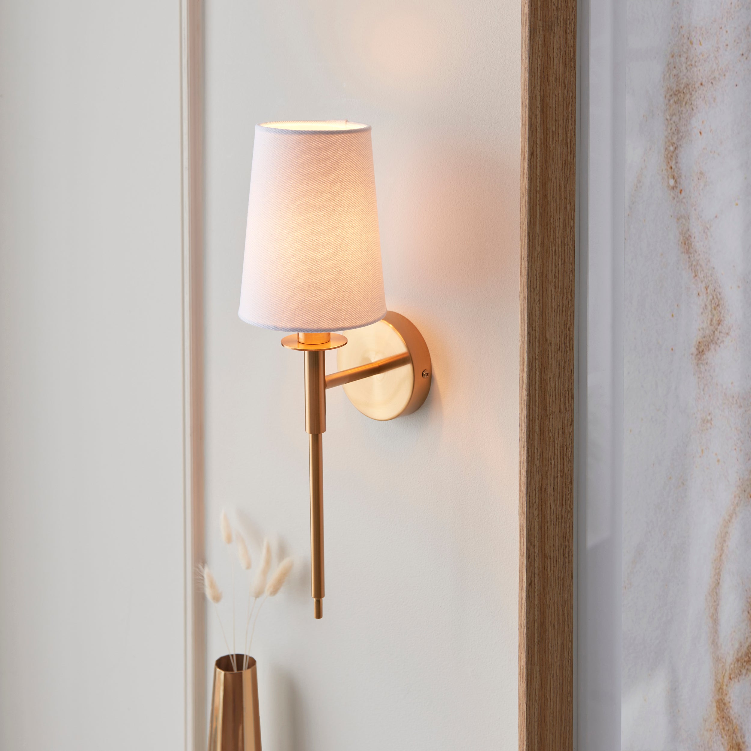 Utopia Elegant Single Wall Light  - Vintage Brass & White Fabric Shade