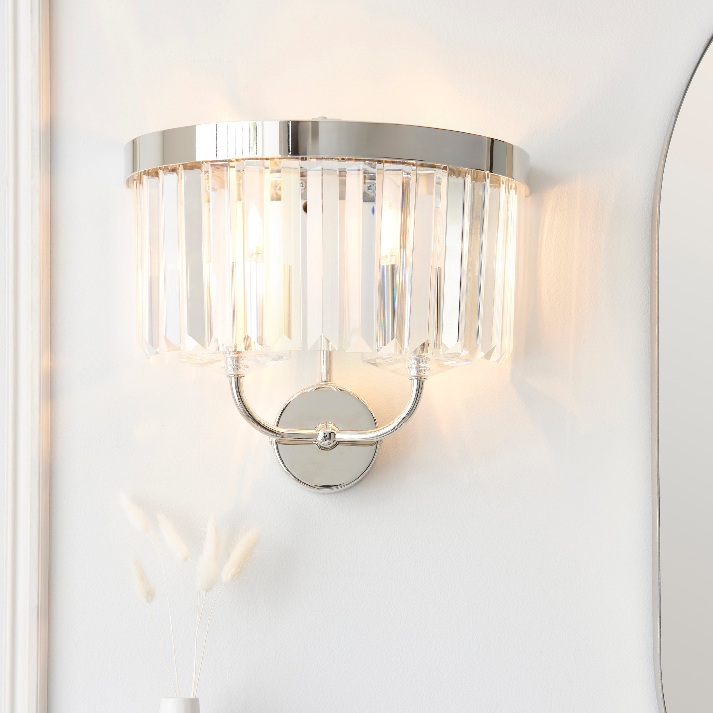 Utopia Martini 2 Light Wall Light - Bright Nickel & Clear Cut Glass