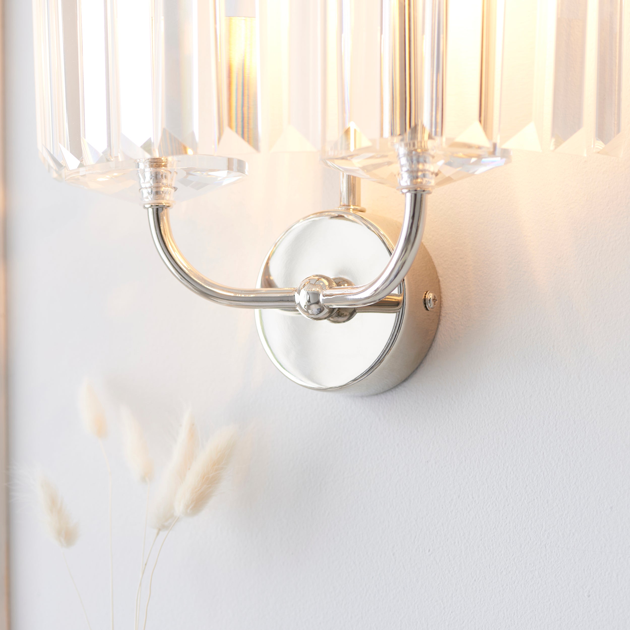 Utopia Martini 2 Light Wall Light - Bright Nickel & Clear Cut Glass