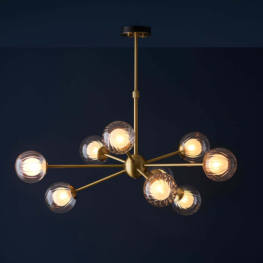 Utopia Matrix Round 9 Light Ceiling Semi Flush - Satin Brass & Glass