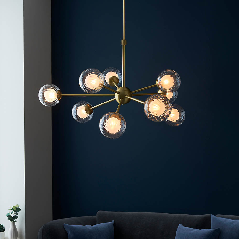 Utopia Matrix Round 9 Light Ceiling Semi Flush - Satin Brass & Glass