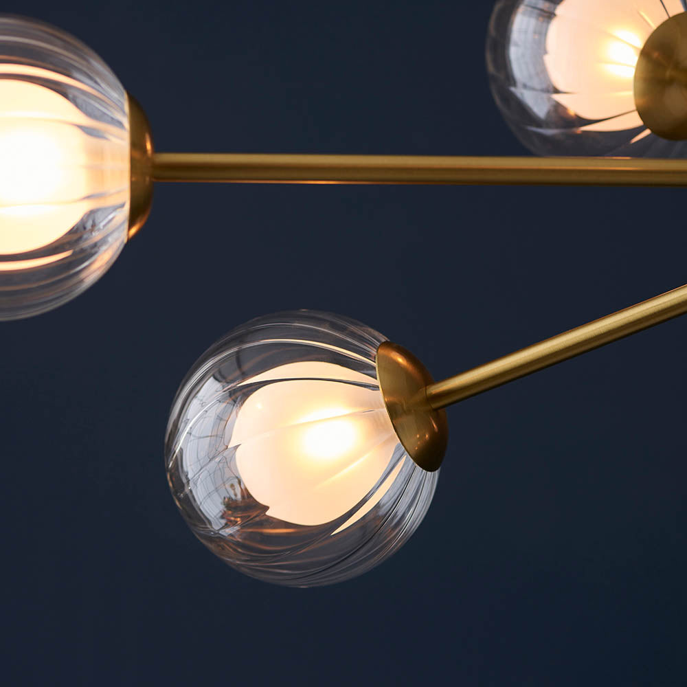 Utopia Matrix Round 9 Light Ceiling Semi Flush - Satin Brass & Glass
