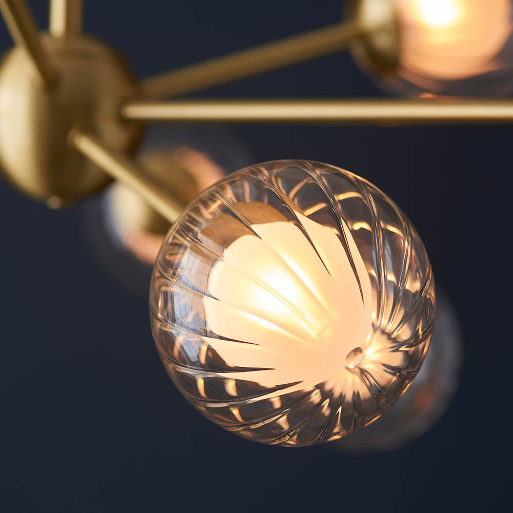 Utopia Matrix Round 9 Light Ceiling Semi Flush - Satin Brass & Glass