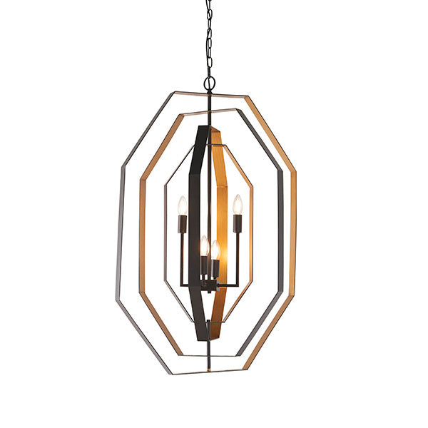 Utopia Octagon 4 Light Pendant - Aged Bronze And Antique Gold - 64cm Diameter