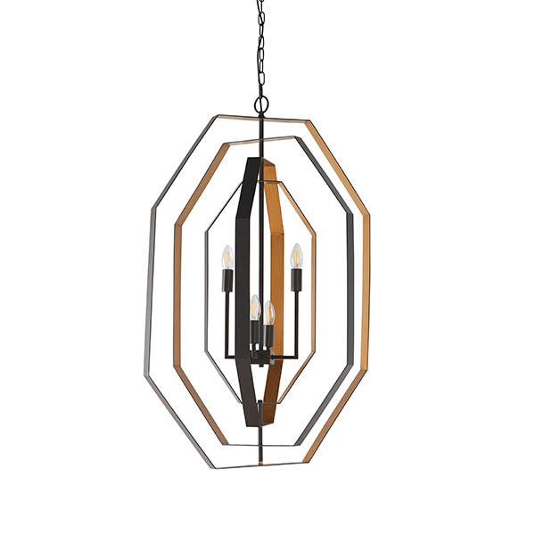 Utopia Octagon 4 Light Pendant - Aged Bronze And Antique Gold - 64cm Diameter