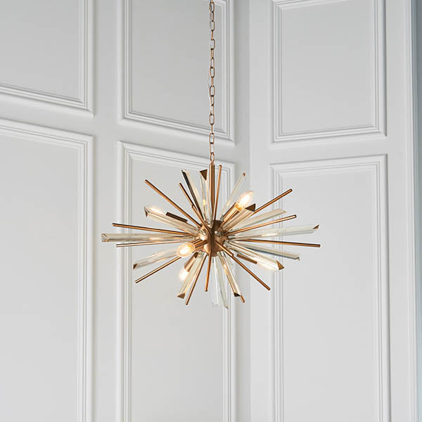 Utopia Spike 6 Light Pendant - Antique Brass - 60cm Diameter